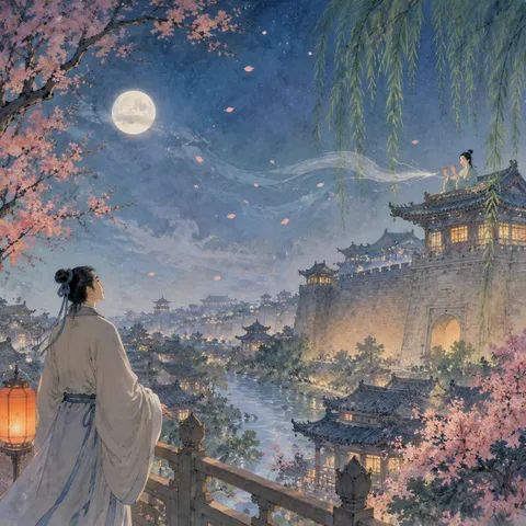 《春夜洛城闻笛》诗意配图