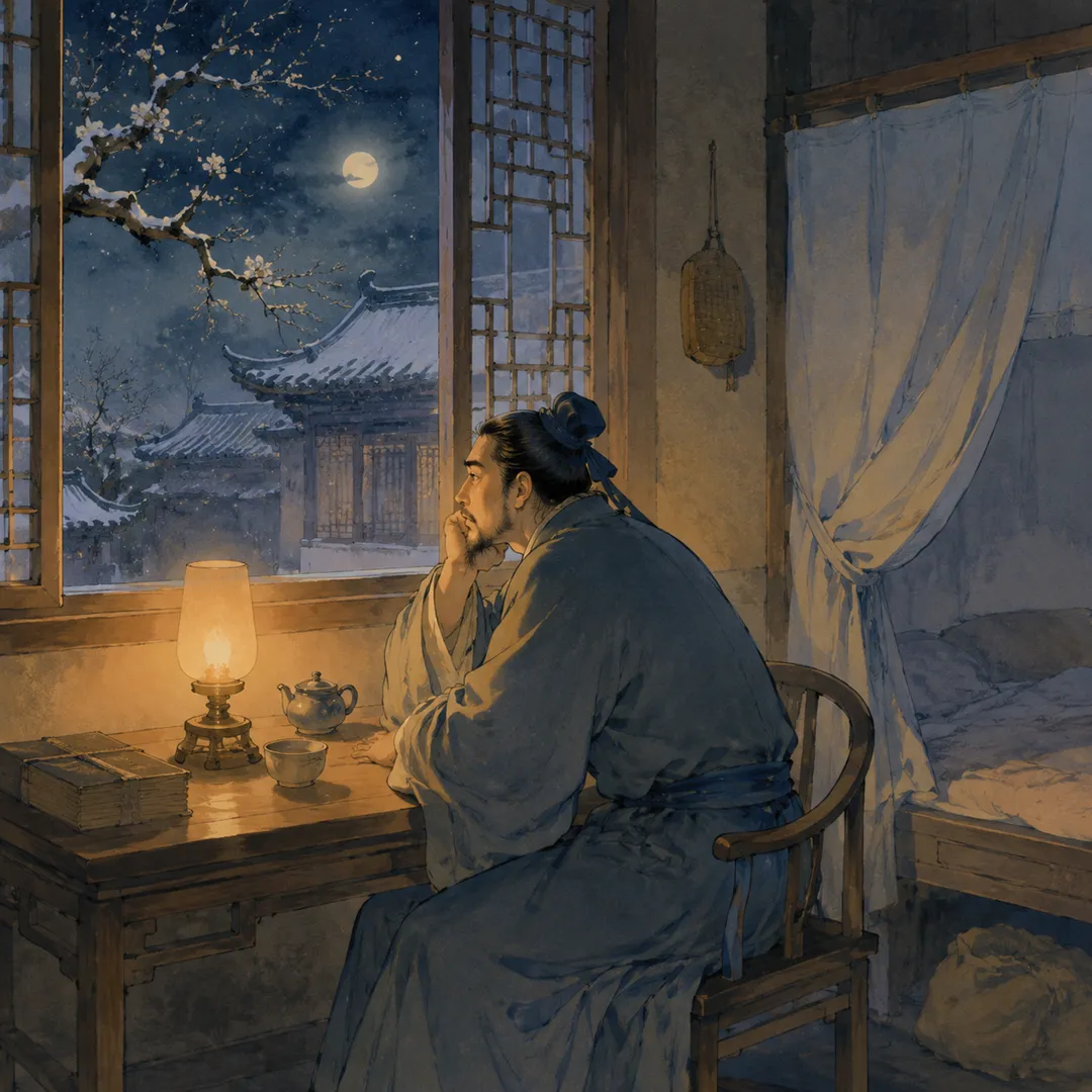 《除夜作》诗意配图