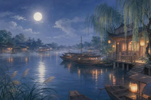 《泊秦淮》诗意配图