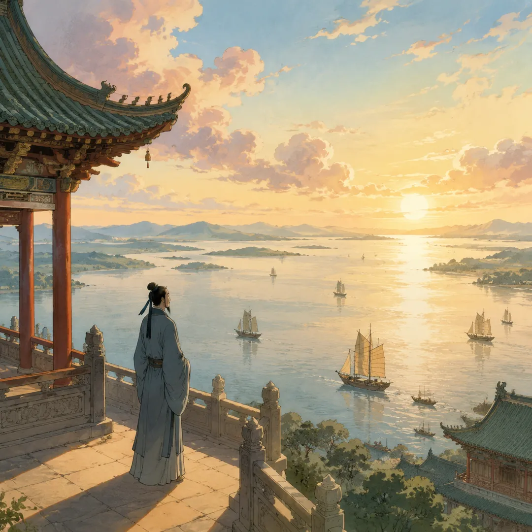 《登岳阳楼》诗意配图