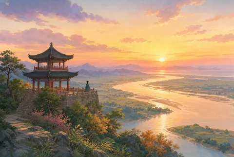 《登鹳雀楼》诗意配图