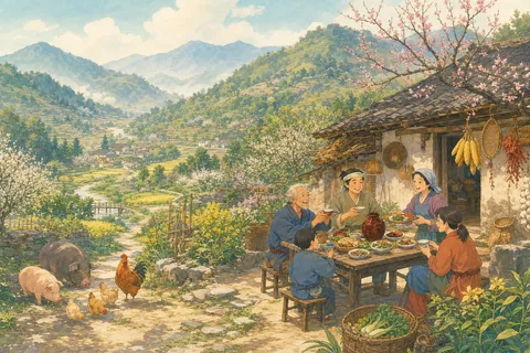 《游山西村》诗意配图