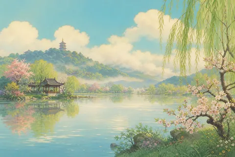 《钱唐湖春行》诗意配图