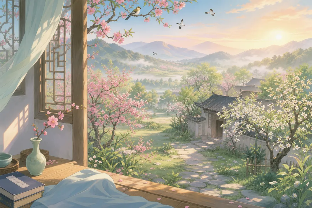 《春晓》诗意配图