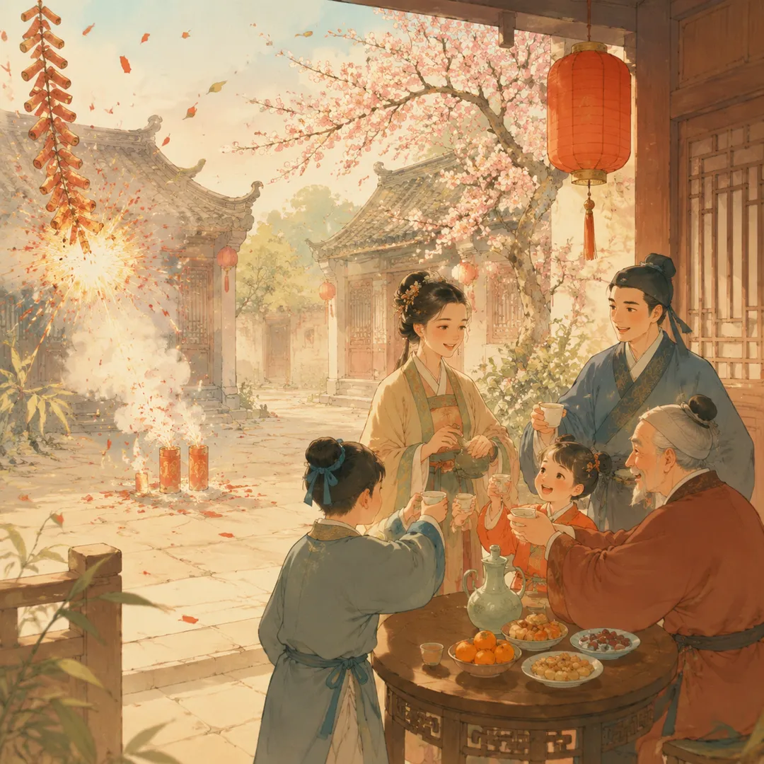 《元日》诗意配图