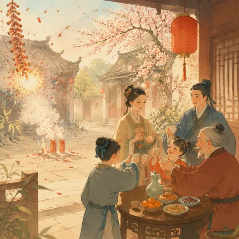 《元日》诗意配图