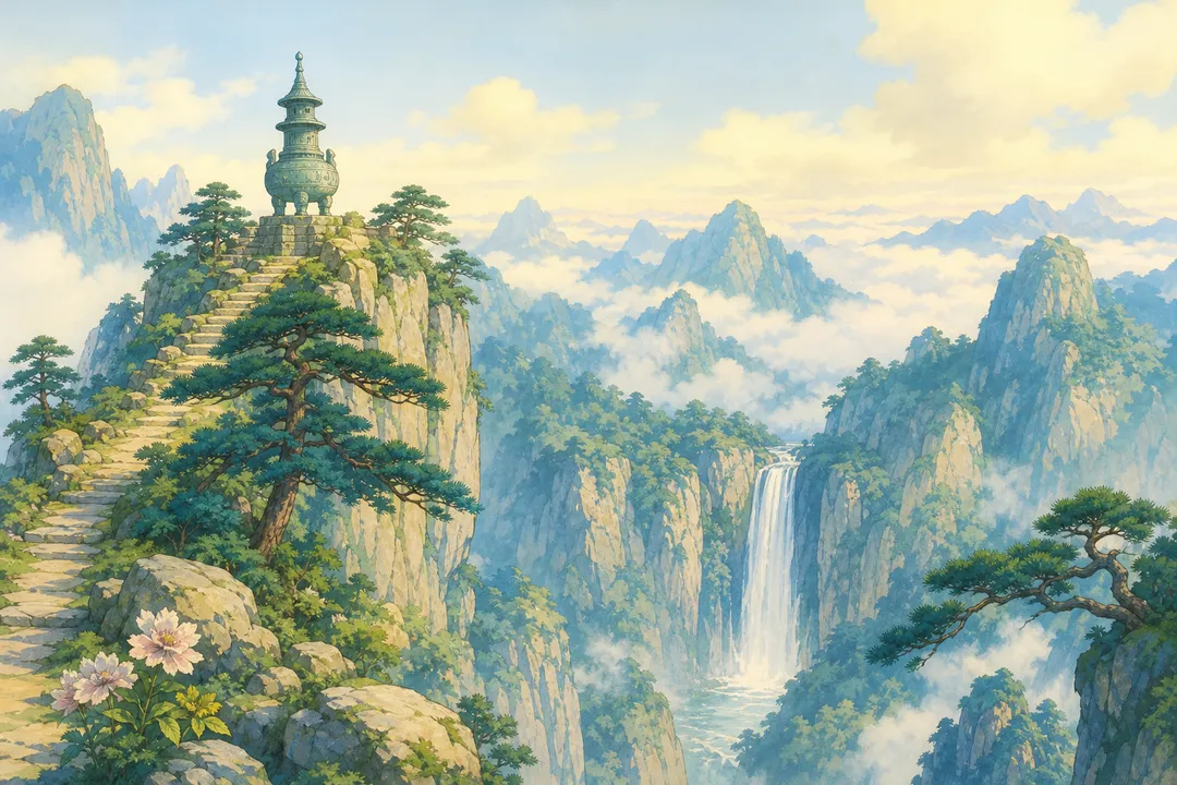 《望庐山瀑布水二首 一》诗意配图