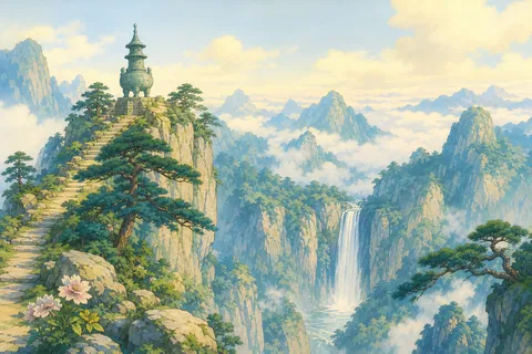 《望庐山瀑布水二首 一》诗意配图